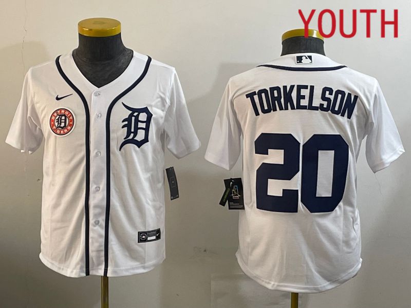 Youth Detroit Tigers #20 Torkelson White Game 2024 Nike MLB Jersey style 1->youth mlb jersey->Youth Jersey